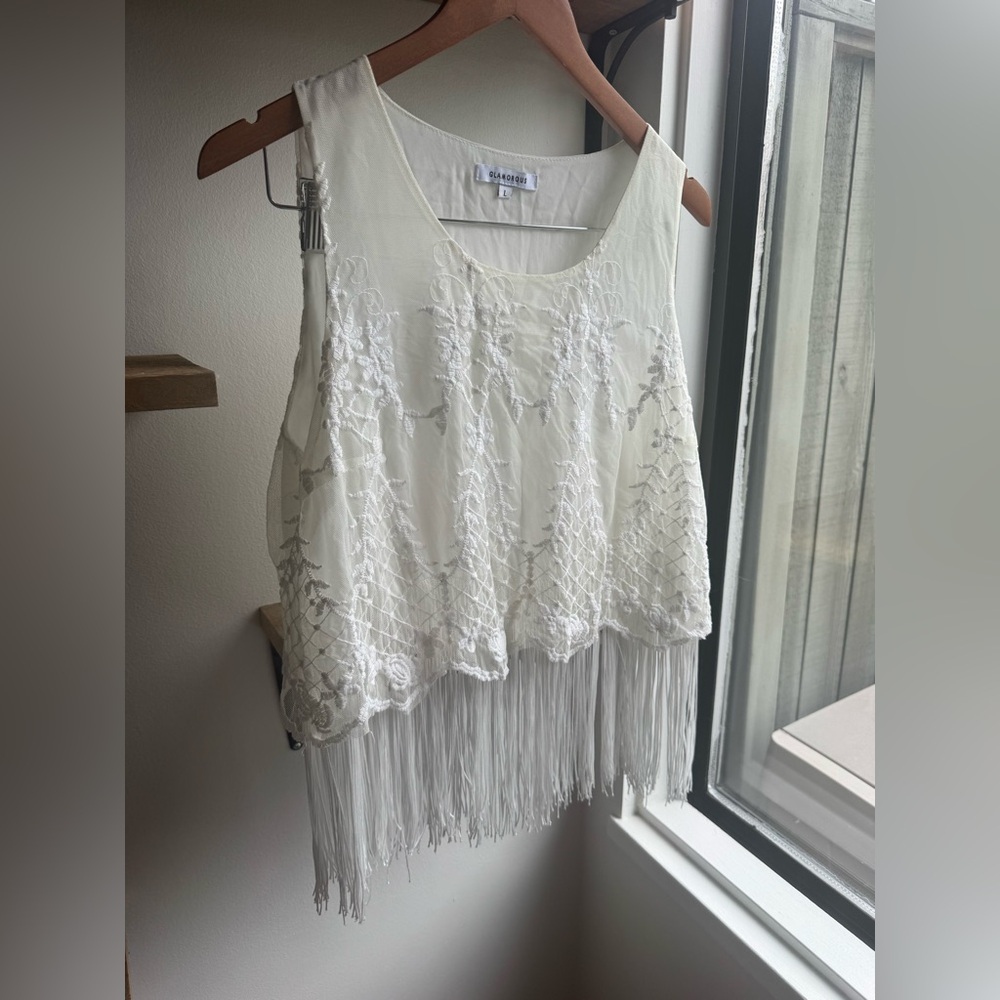 Ivory Lace Fringe Tank